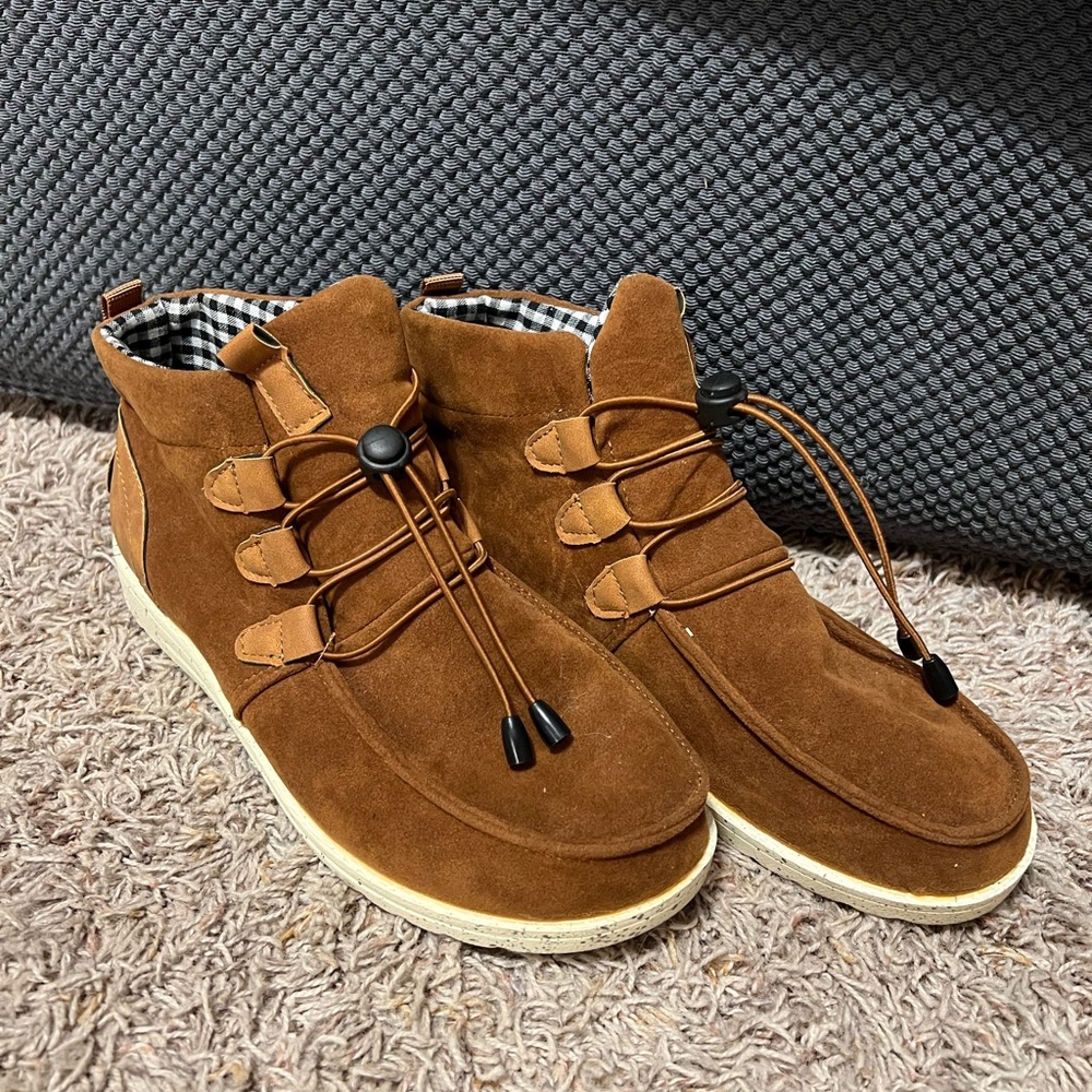 Tan faux suede shoes fits size 9-10
